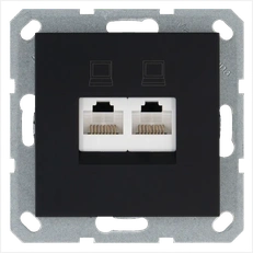 Изображение Интернет-розетка RJ45 двойная с накладкой, цвет черный матовый (soft touch)