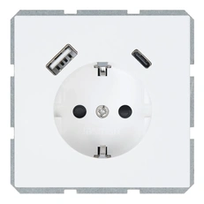Изображение Розетка SCHUKO с заземлением и USB Type-A+C Jasmart серия FD, белый матовый (soft touch)